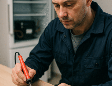 Técnico reparando placa electrónica de frigorífico